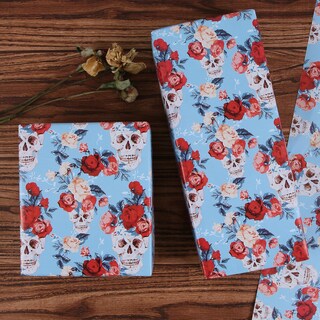 Foto 6 | Foto 6 | Rollo De Papel De Regalo Aimyoo Blue Skull Floral 43 Cm X 18 M - Venta Internacional.