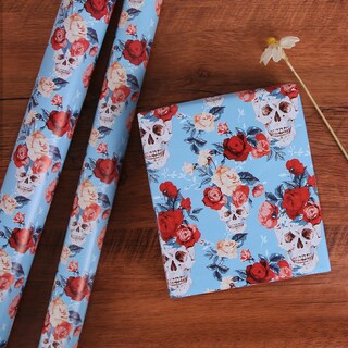Foto 7 | Foto 7 | Rollo De Papel De Regalo Aimyoo Blue Skull Floral 43 Cm X 18 M - Venta Internacional.