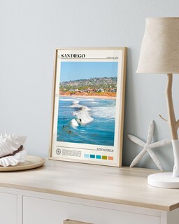 Foto 2 | Foto 2 | Cuadro De Pared Enmarcado Hesendot Madera De Roble Natural San Diego Surfing - Venta Internacional.