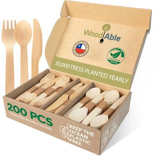 Foto 1 | Foto 1 | Juego De Cubiertos De Madera Desechables Woodable 200 Home Compostable - Venta Internacional.