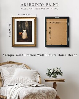 Foto 3 | Foto 3 | Decoración Mural Viyyiea Vintage Con Marco Dorado Con Forma De Fantasma Y Calabaza 35 X 28 Cm - Venta Internacional.