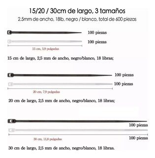 Foto 2 | Foto 2 | Set Cincho Lab.g Plástico Incluye 3 Tamaños 15 20 30cm 18lb 600 Pzs Blanco Y Negro