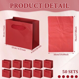 Foto 2 | Foto 2 | 50 Bolsas De Regalo De Papel Rojo Oscuro De Qilery Con Etiquetas 12 X 10 X 6 Cm - Venta Internacional.