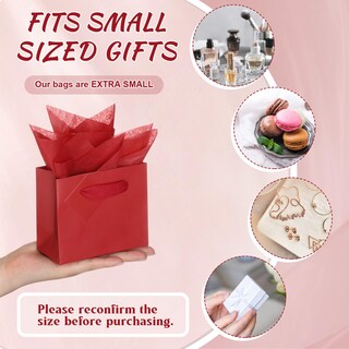 Foto 3 | Foto 3 | 50 Bolsas De Regalo De Papel Rojo Oscuro De Qilery Con Etiquetas 12 X 10 X 6 Cm - Venta Internacional.