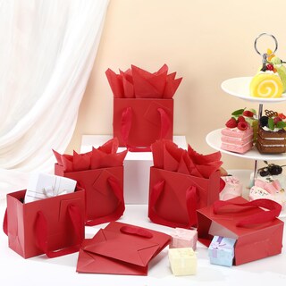 Foto 6 | Foto 6 | 50 Bolsas De Regalo De Papel Rojo Oscuro De Qilery Con Etiquetas 12 X 10 X 6 Cm - Venta Internacional.