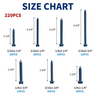 Foto 2 | Foto 2 | Juego De Tornillos Para Hormigón Goobetter 220 Piezas Con Broca 1/4 3/16 - Venta Internacional.