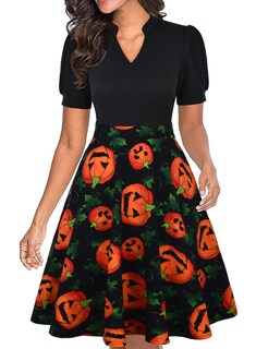 Foto 1 | Foto 1 | Vestido Mokayee Para Halloween Calabaza Naranja Manga Abullonada Para Mujer - Venta Internacional.