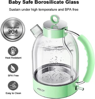 Foto 2 | Foto 2 | Hervidor Eléctrico Ascot Glass 1.5 L 1500 W Con Apagado Automático Verde - Venta Internacional.