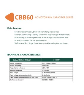 Foto 2 | Foto 2 | Condensador De Funcionamiento Del Motor Delitongude Cbb60 45 Uf 250 Vac 50/60 Hz - Venta Internacional.