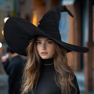 Foto 2 | Foto 2 | Sombrero De Bruja Jegermig De Terciopelo Negro Fruncido De Ala Ancha - Venta Internacional.
