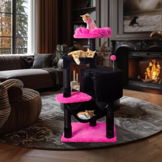 Foto 6 | Foto 6 | Cat Tree Fantasreen 43 Flores Negras Y Rosas Con Hamaca Para Gatos - Venta Internacional.