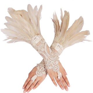 Foto 1 | Foto 1 | Guantes Largos Para Mujer Color Caqui Encaje Con Plumas Bruja Halloween X2 - Venta Internacional.