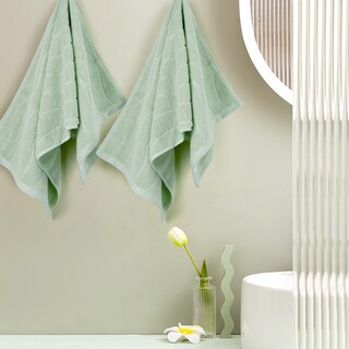 Foto 3 | Foto 3 | Toallas De Mano Jacquotha Verde Claro A Rayas Onduladas 100% Algodón - Venta Internacional.