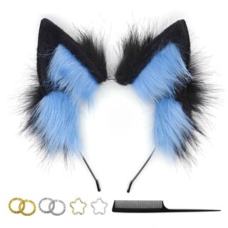 Foto 1 | Foto 1 | Diadema Galiafaya Hecha A Mano De Piel Sintética Con Orejas De Animal Negro Y Azul - Venta Internacional.