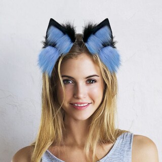 Foto 2 | Foto 2 | Diadema Galiafaya Hecha A Mano De Piel Sintética Con Orejas De Animal Negro Y Azul - Venta Internacional.