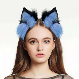 Foto 3 | Foto 3 | Diadema Galiafaya Hecha A Mano De Piel Sintética Con Orejas De Animal Negro Y Azul - Venta Internacional.