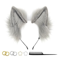 Diadema Galiafaya Con Orejas De Gato Y Lobo Hechas A Mano Piel Sintética Gris - Venta Internacional.