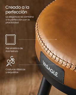 Foto 4 | Foto 4 | Juego De 2 Taburetes De Bar Sillas Giratorias De Barra Con Respaldo Altura 76 Cm Cuero Sintético Costuras Moderno