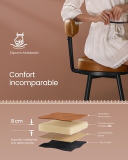 Foto 6 | Foto 6 | Juego De 2 Taburetes De Bar Sillas Giratorias De Barra Con Respaldo Altura 76 Cm Cuero Sintético Costuras Moderno