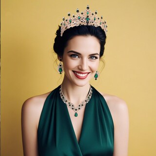 Foto 6 | Foto 6 | Set De Joyas Kamirola Con Tiaras Y Coronas Para Mujer Dorado+verde - Venta Internacional.