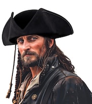Gorro Pirata Uqje  Auténtico Tricornio De Cuero Negro Para Adulto - Venta Internacional.