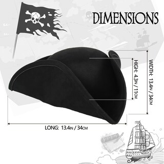 Foto 6 | Foto 6 | Gorro Pirata Uqje Auténtico Tricornio De Cuero Negro Para Adulto - Venta Internacional.