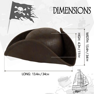 Foto 6 | Foto 6 | Gorro Pirata Uqje Auténtico Tricornio De Cuero Marrón Para Adulto - Venta Internacional.