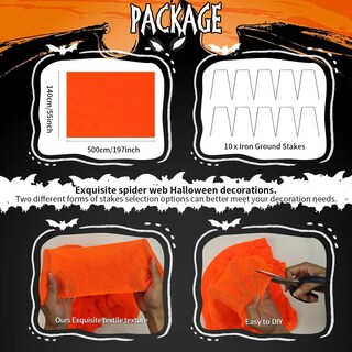 Foto 2 | Foto 2 | Decoración De Halloween Con Telaraña Ipoolteng 1 4 X 5 M Naranja - Venta Internacional.