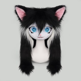 Foto 2 | Foto 2 | Máscara De Piel De Gato Con Cabeza De Animal Smileternity Color Negro Y Blanco - Venta Internacional.
