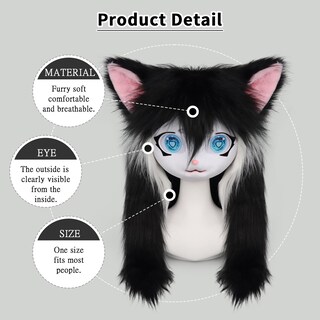 Foto 3 | Foto 3 | Máscara De Piel De Gato Con Cabeza De Animal Smileternity Color Negro Y Blanco - Venta Internacional.
