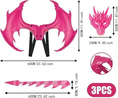 Foto 6 | Foto 6 | Disfraz De Alas De Dragón Con Cola Y Máscara Para Niños  Color Rosa - Venta Internacional.