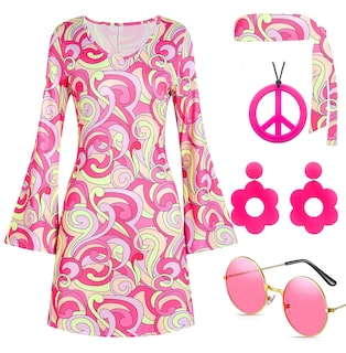 Foto 1 | Foto 1 | Disco Hippie Disco Costume Deerjoke De Los Años 60 Y 70 Vestido Rosa Xxl Para Mujer - Venta Internacional.