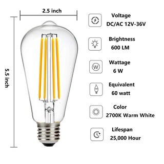 Foto 2 | Foto 2 | Bombilla Led Shuwdkar De 12 V 6 W 60 W Equivalente A E26 2700 K Paquete De 2 - Venta Internacional.