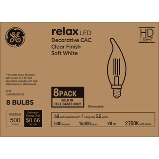 Foto 1 | Foto 1 | Bombillas Led Ge Relax 60 W 500 Lm Vela Blanca Suave Paquete De 8 - Venta Internacional.