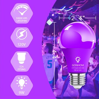 Foto 5 | Foto 5 | Bombilla Gonhom A19 9 W Led Púrpura Regulable E26 Paquete De 4 - Venta Internacional.