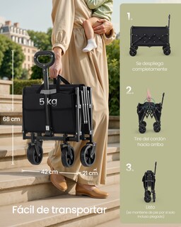 Foto 4 | Foto 4 | Carro De Mano Plegable Carrito De Jardín Con Asa Carga De 180 Kg Capacidad De 90 L