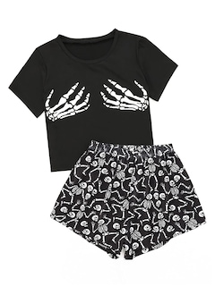 Foto 1 | Foto 1 | Conjunto De Pijama Laqeyko Halloween Skeleton Para Mujer Manga Corta - Venta Internacional.