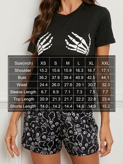 Foto 6 | Foto 6 | Conjunto De Pijama Laqeyko Halloween Skeleton Para Mujer Manga Corta - Venta Internacional.