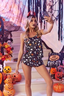 Foto 6 | Foto 6 | Conjunto De Pijama Ekouaer De Satén De Seda Con Estampado De Halloween Para Mujer - Venta Internacional.
