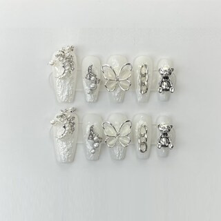 Foto 1 | Foto 1 | Press On Nails Jieadjie 100% Hecho A Mano Blanco Luna Tamaño Pequeño - Venta Internacional.