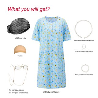 Foto 2 | Foto 2 | Kit De Disfraz De Anciana Joizomou Con Camisón Y Peluca - Venta Internacional.