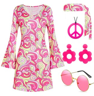 Foto 1 | Foto 1 | Disfraz De Deerjoke Disfraz De Discoteca De Los Años 60 Y 70 Vestido Hippie Para Mujer Rosa - Venta Internacional.