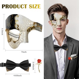 Foto 2 | Foto 2 | Máscara De Mascarada Para Hombre Incredecor Phantom Opera Con Pajarita Y Rosa - Venta Internacional.