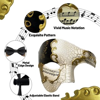 Foto 3 | Foto 3 | Máscara De Mascarada Para Hombre Incredecor Phantom Opera Con Pajarita Y Rosa - Venta Internacional.