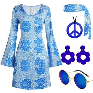 Foto 1 | Foto 1 | Disfraz De Deerjoke Disfraz De Discoteca De Los Años 60 Y 70 Vestido Hippie Para Mujer Azul - Venta Internacional.