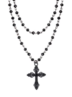 Foto 1 | Foto 1 | Gargantilla Sacina Con Forma De Cruz Gótica Con Cuentas Negras - Venta Internacional.