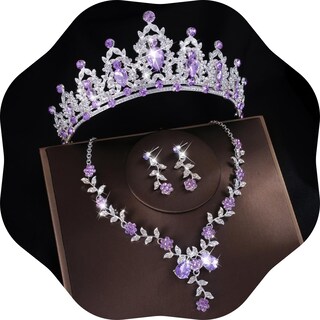 Foto 1 | Foto 1 | Set De Joyas Kamirola Con Tiaras Y Coronas Para Mujer Color Plateado Y Morado - Venta Internacional.