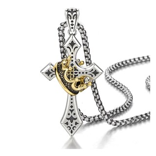Foto 2 | Foto 2 | Collar De Hombre Cruz Con Corona Acero Inoxidable Eo Safe Imports Esi-21667 Plateado