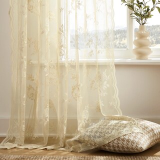 Foto 4 | Foto 4 | Cortinas Seekright De Encaje Transparente De Color Beige  160 X 160 Cm  Diseño Rústico Y Floral - Venta Internacional.