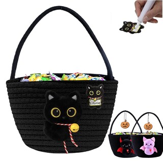 Foto 1 | Foto 1 | Cesta De Caramelos Qinthory Para Halloween Cuerda De Algodón Diseño De Gato Negro - Venta Internacional.